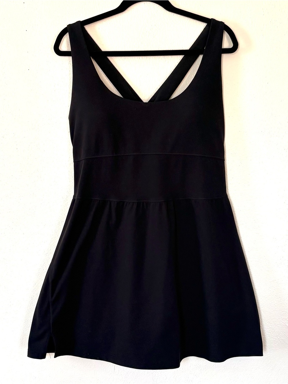 Fabletics Black Strappy Fit-and-Flare Mini Skirt Dress